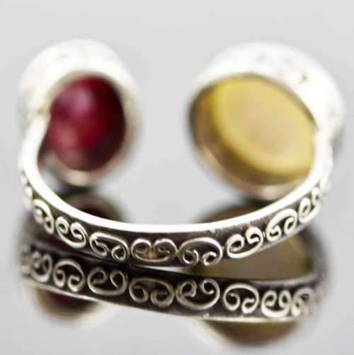UNUSUAL HANDCRAFTED RUBY AND NATURAL PEARL SOLID STERLING SILVER RING