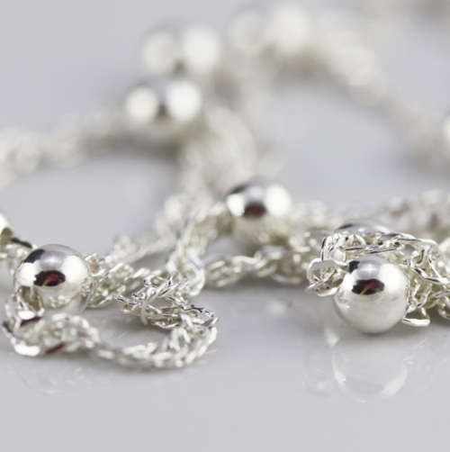 SPIGA LINK ITALIAN STERLING SILVER 925 CHAIN WITH SMALL, DECORATIVE BALLS. 546mm LONG