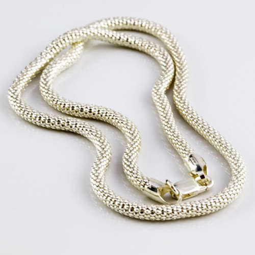FABULOUS THICK TUBULAR FLAT CABLE 437mm STERLING SILVER NECKLACE. 925. POLISHED FACETS