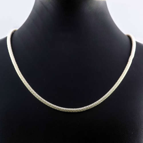 FABULOUS THICK TUBULAR FLAT CABLE 437mm STERLING SILVER NECKLACE. 925. POLISHED FACETS