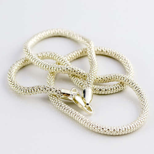 FABULOUS THICK TUBULAR FLAT CABLE 437mm STERLING SILVER NECKLACE. 925. POLISHED FACETS