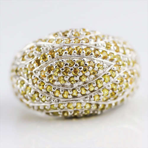 LARGE DRAMATIC, SHOWY DOMED REAL YELLOW SAPPHIRE  GEMSTONE SOLID STERLING SILVER RING. HEAVY 11,98g