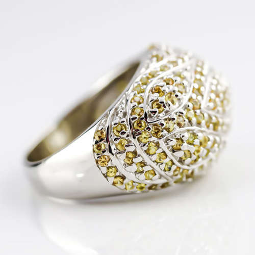 LARGE DRAMATIC, SHOWY DOMED REAL YELLOW SAPPHIRE  GEMSTONE SOLID STERLING SILVER RING. HEAVY 11,98g
