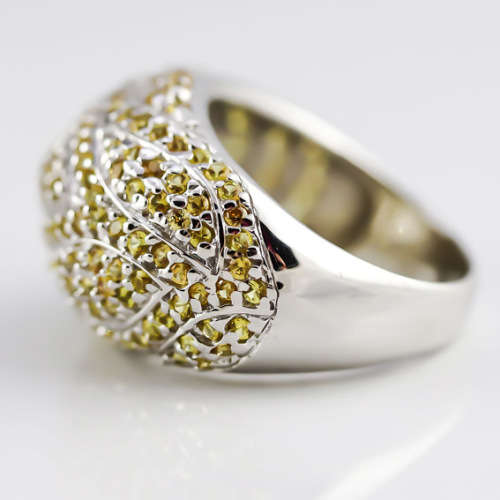 LARGE DRAMATIC, SHOWY DOMED REAL YELLOW SAPPHIRE  GEMSTONE SOLID STERLING SILVER RING. HEAVY 11,98g