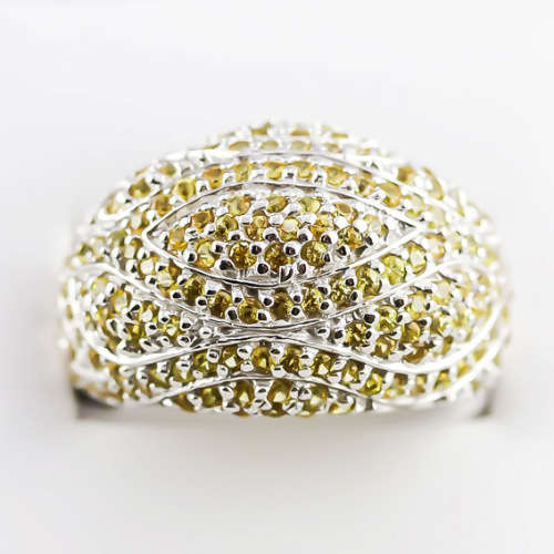 LARGE DRAMATIC, SHOWY DOMED REAL YELLOW SAPPHIRE  GEMSTONE SOLID STERLING SILVER RING. HEAVY 11,98g