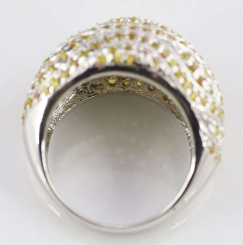 LARGE DRAMATIC, SHOWY DOMED REAL YELLOW SAPPHIRE  GEMSTONE SOLID STERLING SILVER RING. HEAVY 11,98g