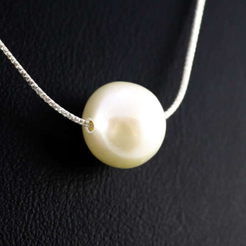 ELEGANT SIMPLICITY - NATURAL CREAMY WHITE 11 mm PEARL ON 44CM ITALIAN STERLING SILVER CHAIN