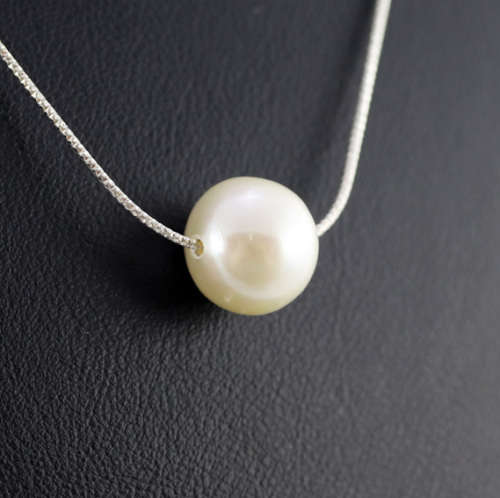 ELEGANT SIMPLICITY - NATURAL CREAMY WHITE 11 mm PEARL ON 44CM ITALIAN STERLING SILVER CHAIN