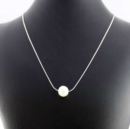 ELEGANT SIMPLICITY - NATURAL CREAMY WHITE 11 mm PEARL ON 44CM ITALIAN STERLING SILVER CHAIN