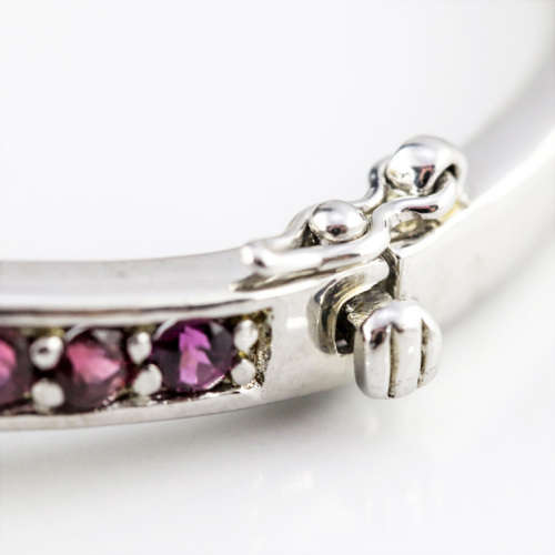 STRIKING NATURAL CITRINE AND RHODALITE GARNET SOLID STERLING SILVER BANGLE. 925