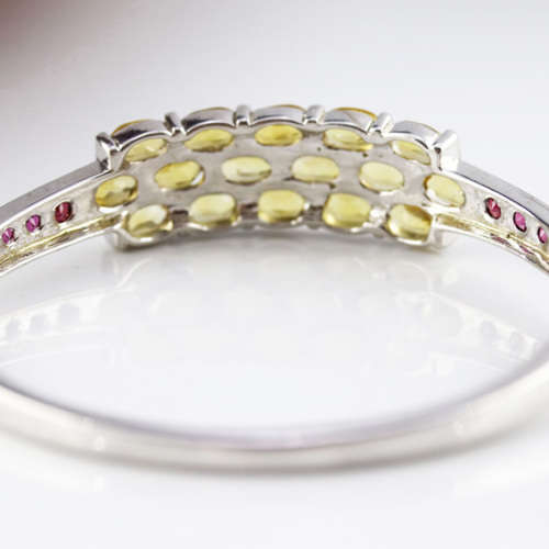 STRIKING NATURAL CITRINE AND RHODALITE GARNET SOLID STERLING SILVER BANGLE. 925
