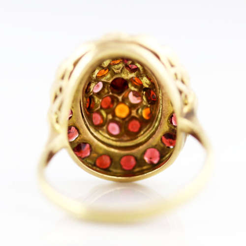 GORGEOUS VINTAGE HANDCRAFTED YELLOW GOLD RING 37 x DEEP BURGUNDY GARNETS *JEWELLER CERT R15`000* inc