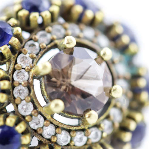 LARGE VINTAGE STERLING SILVER SMOKY QUARTZ AND BLUE SAPPHIRE RING, SLIGHTLY OXIDISED EFFECT. 925