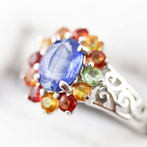 GORGEOUS BRIGHT CORNFLOWER BLUE KYANITE AND REAL SONGEA MINED SAPPHIRES SOLID STERLING SILVER RING