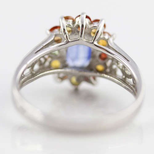 GORGEOUS BRIGHT CORNFLOWER BLUE KYANITE AND REAL SONGEA MINED SAPPHIRES SOLID STERLING SILVER RING