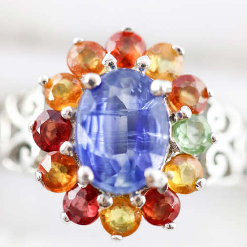 GORGEOUS BRIGHT CORNFLOWER BLUE KYANITE AND REAL SONGEA MINED SAPPHIRES SOLID STERLING SILVER RING