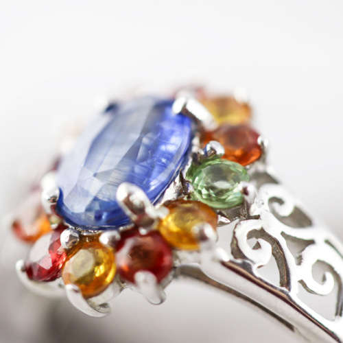 GORGEOUS BRIGHT CORNFLOWER BLUE KYANITE AND REAL SONGEA MINED SAPPHIRES SOLID STERLING SILVER RING