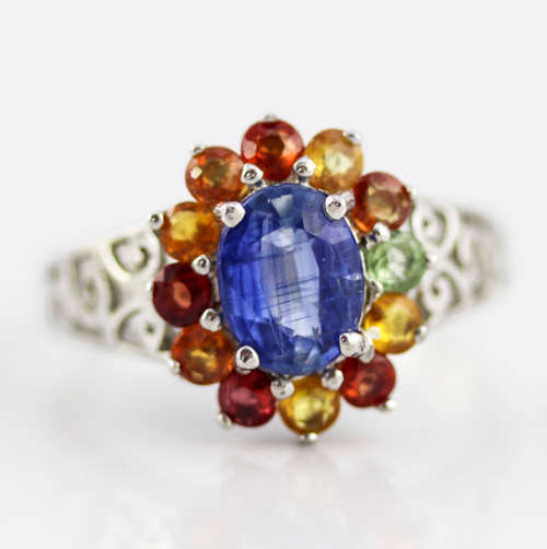 GORGEOUS BRIGHT CORNFLOWER BLUE KYANITE AND REAL SONGEA MINED SAPPHIRES SOLID STERLING SILVER RING