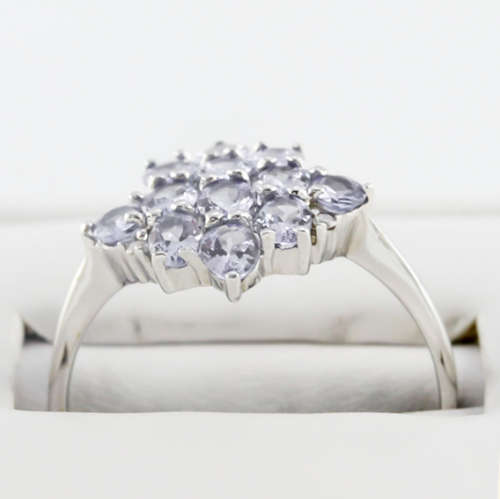 BEAUTIFUL ENGLISH VINTAGE TANZANITE DIAMOND 9CT WHITE GOLD RING GOOD CUT CLARITY. BIRMINGHAM ASSAY