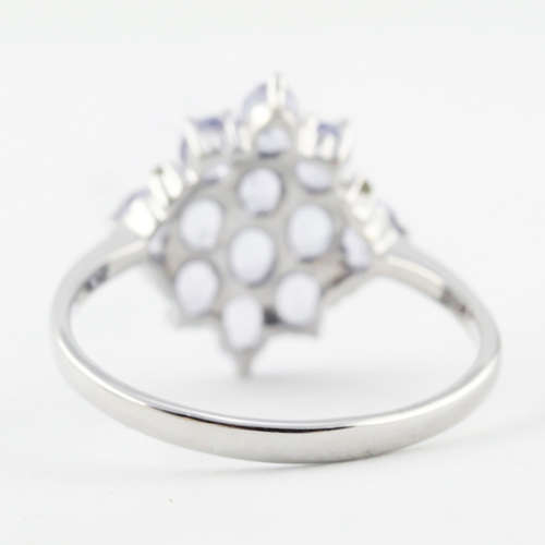 BEAUTIFUL ENGLISH VINTAGE TANZANITE DIAMOND 9CT WHITE GOLD RING GOOD CUT CLARITY. BIRMINGHAM ASSAY