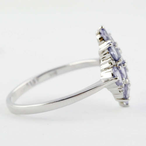 BEAUTIFUL ENGLISH VINTAGE TANZANITE DIAMOND 9CT WHITE GOLD RING GOOD CUT CLARITY. BIRMINGHAM ASSAY