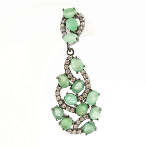 GORGEOUS NATURAL EMERALD GEMSTONE SOLID STERLING SILVER DROP and DANGLE EARRINGS. 925