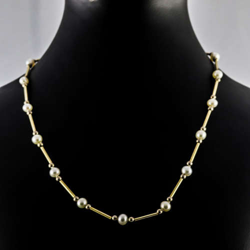 GORGEOUS FEMININE VINTAGE 9CT YELLOW GOLD REAL PEARL 43 cm NECKLACE