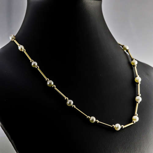 GORGEOUS FEMININE VINTAGE 9CT YELLOW GOLD REAL PEARL 43 cm NECKLACE