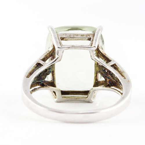 FABULOUS LARGE VINTAGE NATURAL EMERALD-CUT GREEN AMETHYST SOLITAIRE STERLING SILVER RING