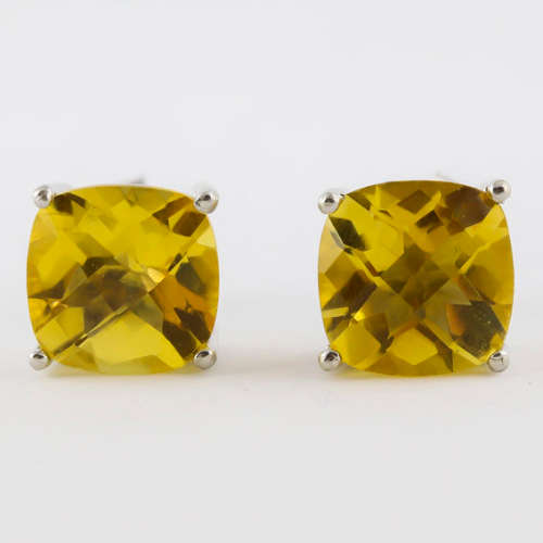 LARGE CUSHION-CUT UNHEATED CITRINE SOLITAIRE STERLING SILVER STUD EARRINGS GORGEOUS COLOUR, CLARITY