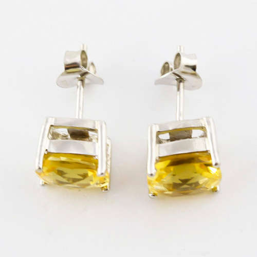 LARGE CUSHION-CUT UNHEATED CITRINE SOLITAIRE STERLING SILVER STUD EARRINGS GORGEOUS COLOUR, CLARITY