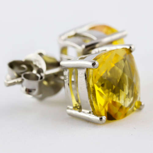 LARGE CUSHION-CUT UNHEATED CITRINE SOLITAIRE STERLING SILVER STUD EARRINGS GORGEOUS COLOUR, CLARITY