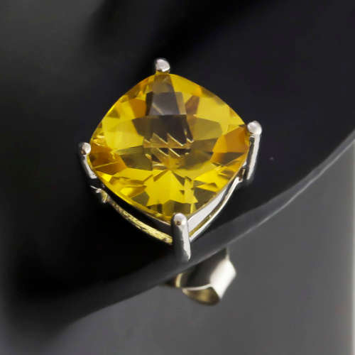 LARGE CUSHION-CUT UNHEATED CITRINE SOLITAIRE STERLING SILVER STUD EARRINGS GORGEOUS COLOUR, CLARITY
