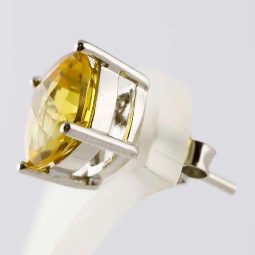 LARGE CUSHION-CUT UNHEATED CITRINE SOLITAIRE STERLING SILVER STUD EARRINGS GORGEOUS COLOUR, CLARITY