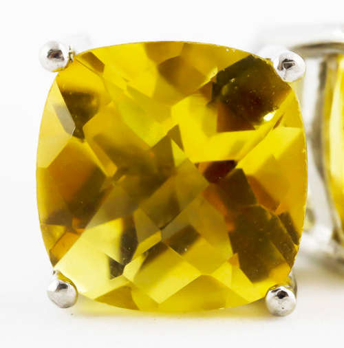 LARGE CUSHION-CUT UNHEATED CITRINE SOLITAIRE STERLING SILVER STUD EARRINGS GORGEOUS COLOUR, CLARITY
