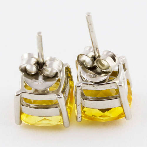 LARGE CUSHION-CUT UNHEATED CITRINE SOLITAIRE STERLING SILVER STUD EARRINGS GORGEOUS COLOUR, CLARITY