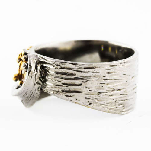 REAL SONGEA SAPPHIRES/ STRIKING HANDCRAFTED ORGANIC DESIGN RING GUNMETAL-HUED STERLING SILVER