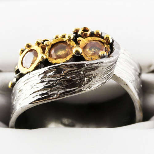 REAL SONGEA SAPPHIRES/ STRIKING HANDCRAFTED ORGANIC DESIGN RING GUNMETAL-HUED STERLING SILVER