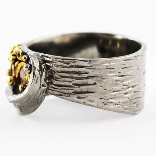 REAL SONGEA SAPPHIRES/ STRIKING HANDCRAFTED ORGANIC DESIGN RING GUNMETAL-HUED STERLING SILVER