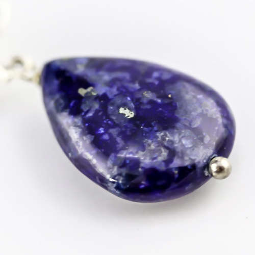 EYE-CATCHING LAPIS LAZULI STERLING SILVER T-DROP DESIGN NECKLACE. 46CM LONG NECKLACE