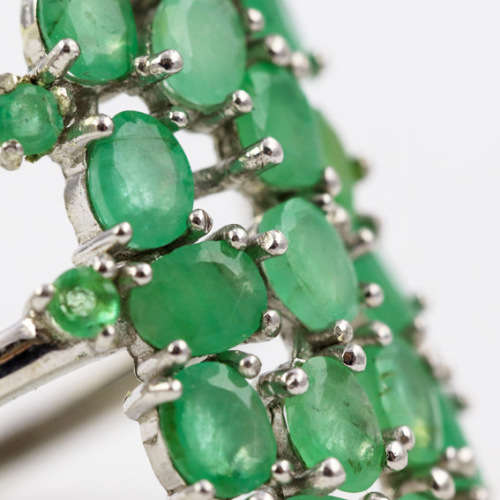 LARGE, LONG, UNHEATED NATURAL GREEN EMERALD SOLID STERLING SILVER RING