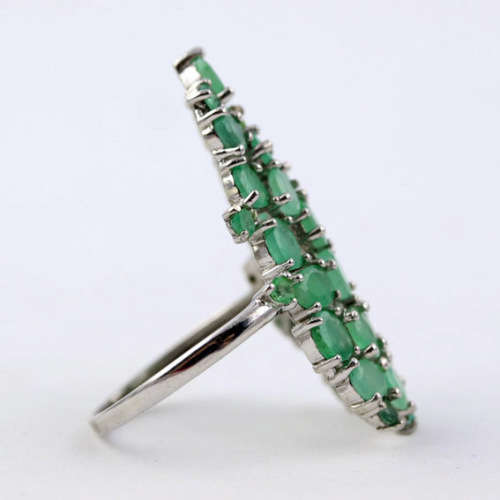 LARGE, LONG, UNHEATED NATURAL GREEN EMERALD SOLID STERLING SILVER RING