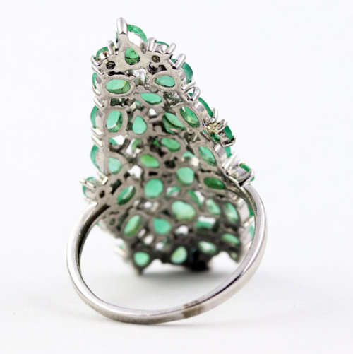 LARGE, LONG, UNHEATED NATURAL GREEN EMERALD SOLID STERLING SILVER RING