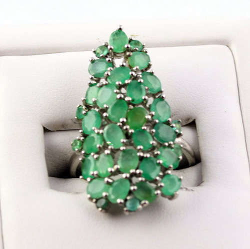 LARGE, LONG, UNHEATED NATURAL GREEN EMERALD SOLID STERLING SILVER RING