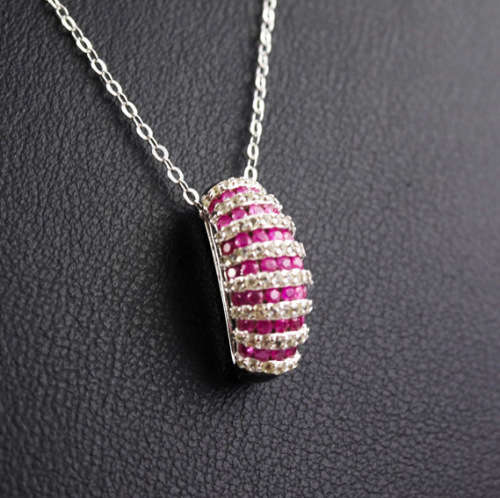 ELEGANT RUBY AND WHITE TOPAZ STERLING SILVER NECKLACE (44 CM ITALIAN 925 CHAIN). NATURAL GEMSTONES