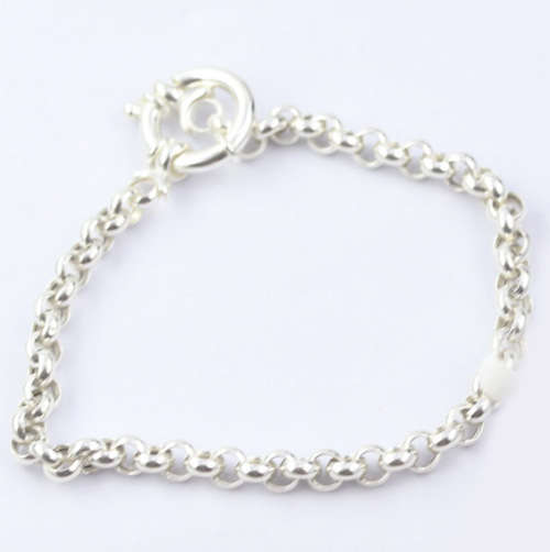 CLASSIC BELCHER (ROLO) LINK CHAIN ITALIAN STERLING SILVER BRACELET. 925. ITALY