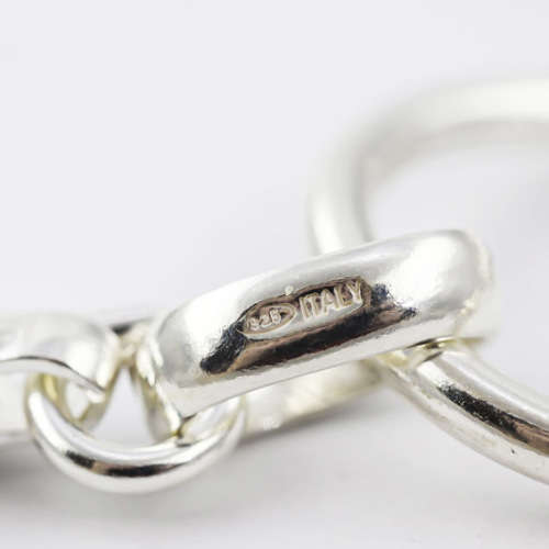 LARGE OPEN LINK 25CM ITALIAN STERLING SILVER BRACELET WITH ALTERNATING ORGANIC SHAPE LINKS