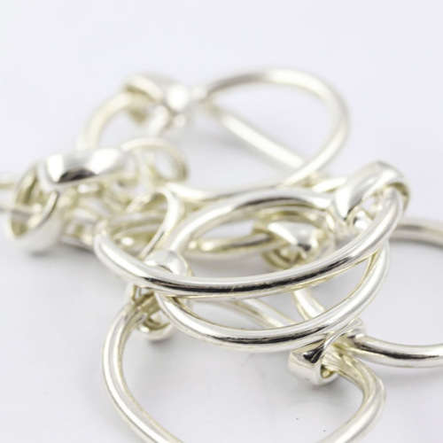LARGE OPEN LINK 25CM ITALIAN STERLING SILVER BRACELET WITH ALTERNATING ORGANIC SHAPE LINKS