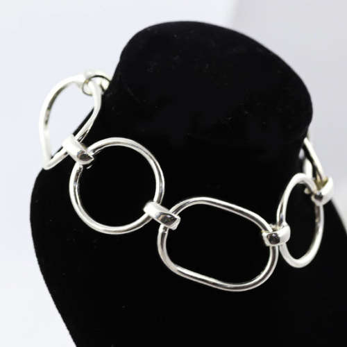 LARGE OPEN LINK 25CM ITALIAN STERLING SILVER BRACELET WITH ALTERNATING ORGANIC SHAPE LINKS