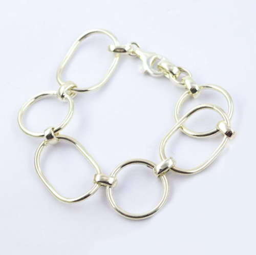 LARGE OPEN LINK 25CM ITALIAN STERLING SILVER BRACELET WITH ALTERNATING ORGANIC SHAPE LINKS